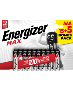 Pile Energizer Max AAA / E92 (20 pezzi in blister) (15+5)