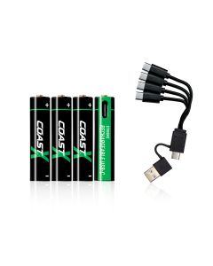Batterie ricaricabili Coast AAA USB-C 1.5V 750 mAh (4 pezzi) incluse di cavo di ricarica.