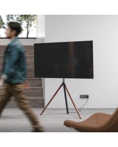 Supporto da pavimento per TV Treppiede, look legno, fissaggio cavi, 40" - 65" - Look legno e gestione cavi