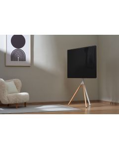 Supporto da pavimento per TV Treppiede, look legno, fissaggio cavi, 40" - 65" - Bianco/Legno