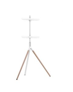 Supporto da pavimento per TV Treppiede, look legno, fissaggio cavi, 40" - 65" - Bianco/Legno
