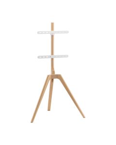 Supporto da pavimento per TV Treppiede, look legno, fissaggio cavi, 45" - 65" - Bianco/Legno