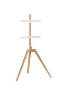 Supporto da pavimento per TV Treppiede, look legno, fissaggio cavi, 45" - 65" - Bianco/Legno