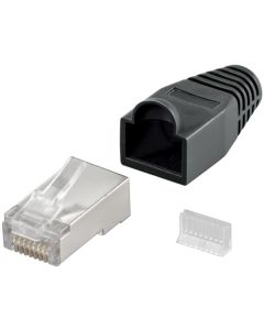 Spina RJ45 CAT 5e schermata con cappuccio di riduzione delle sollecitazioni, nero - 1 pezzo.
