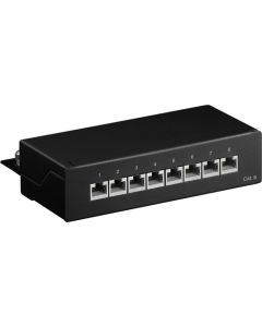 CAT 6 Mini skrivebordsudgave af Patch Panel, 8 Port, sort, Papirboks med label